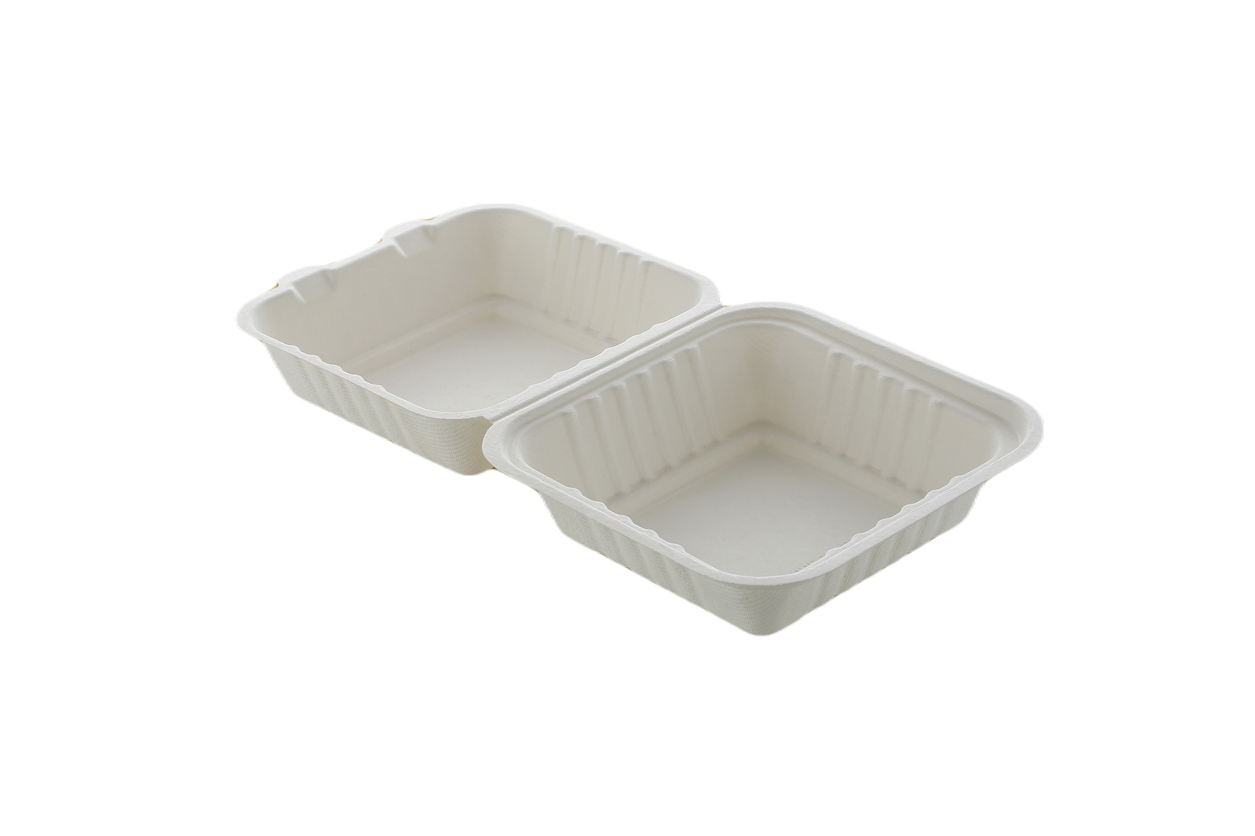 6 X 6 Bagasse Clamshell Meal Box (PER BOX)