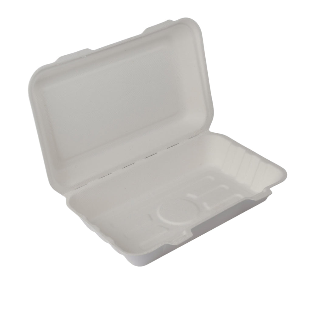 13 X 6 Bagasse Clamshell Meal Box (PER BOX)